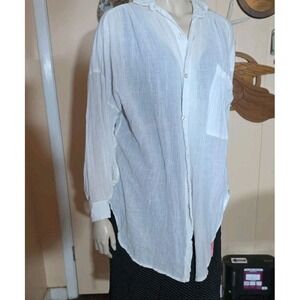 Dotti Women's Button Down Swim Cover Sz Med White Gauze Button Down Front Pocket